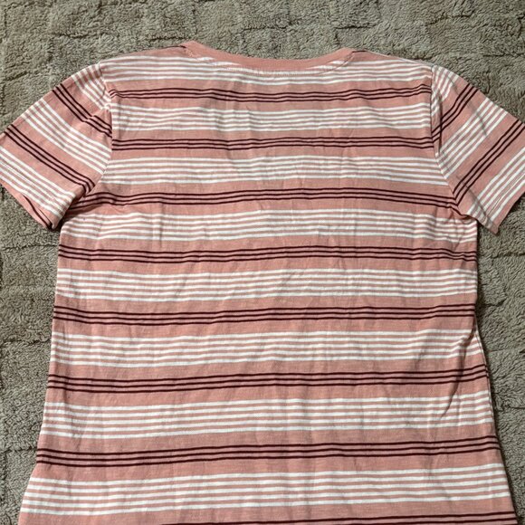 NWT New Madewell Striped V-Neck 100% Cotton Pink T-Shirt Top XS - Picture 5 of 9